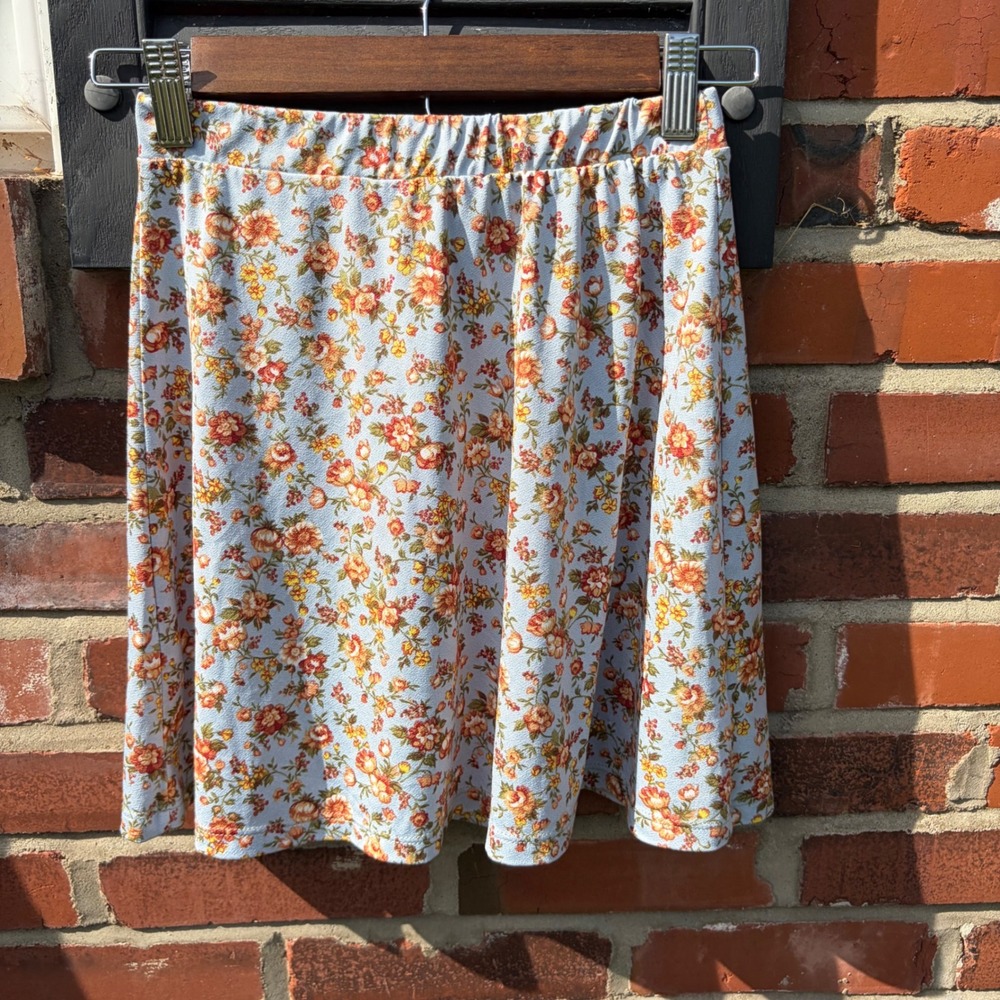 Altar'd State Blue Floral Mini Skirt A-Line Elastic Waist Stretchy Size S